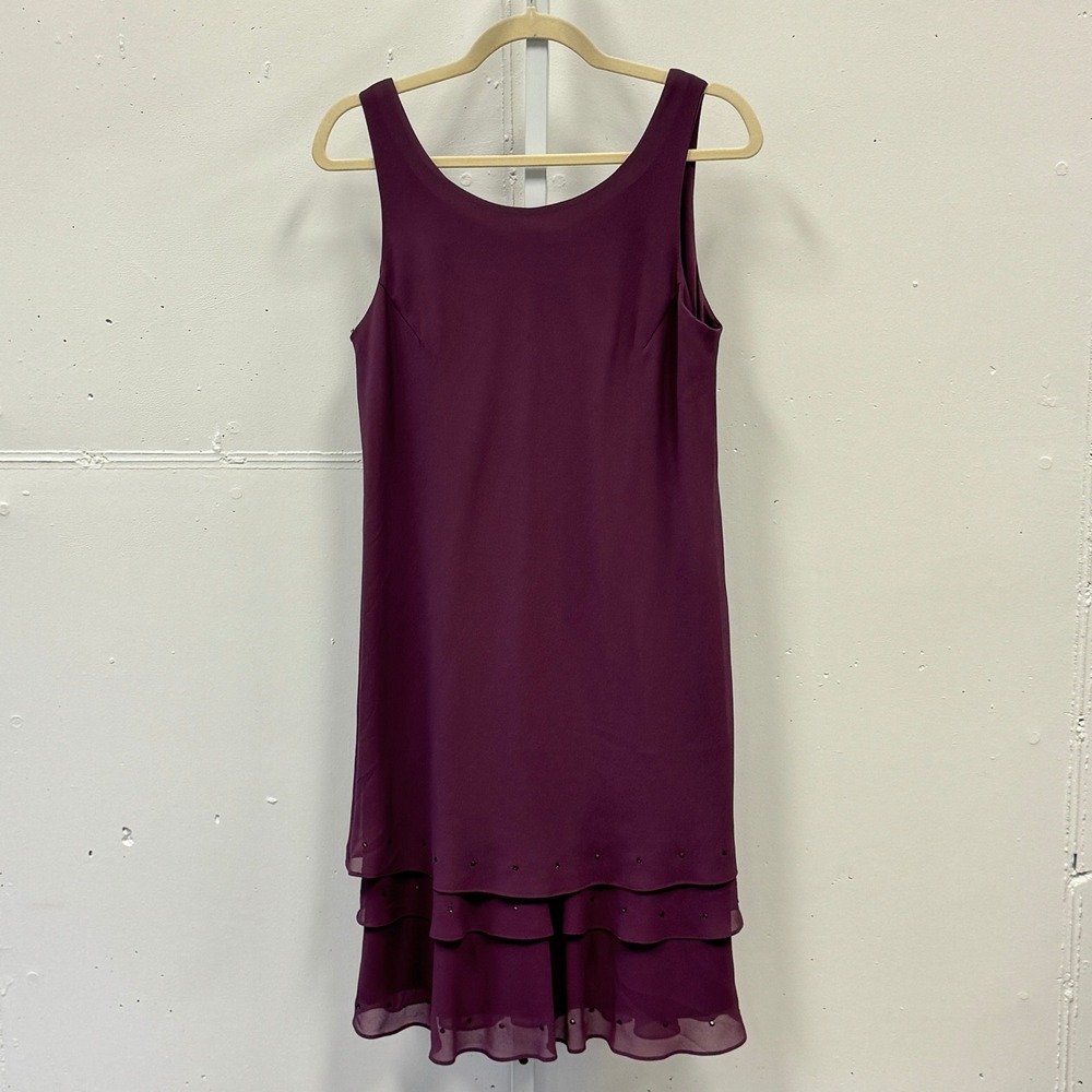 Ursula of Switzerland Plum Purple 2 Piece Dress & Jacket Set Studded Tiered 10P - Picture 3 of 12